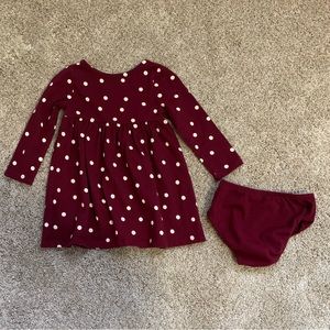Cat & Jack Maroon with Cream Polka Dot Dress with Bloomers, Size 18 months
